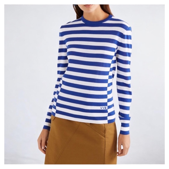 Victoria Beckham Sweaters - VICTORIA BECKHAM • Striped Wool Sweater in Blue • Small